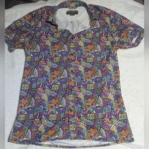 Surf Society Summer Geo Print Button Up Shirt–Men’s Large